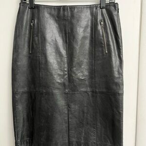Halogen Real Black Leather Skirt with Polyester Lining Size 6